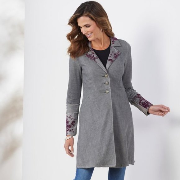 NWT Grandeur Jacket, Soft Surroundings, Gray with Mauve Flower pattern - Size M - Picture 3 of 15